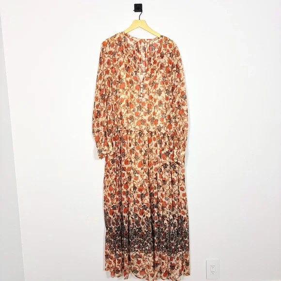 Free People See It Through Maxi Dress Cream Red Floral Boho Size Large - Picture 2 of 11